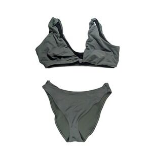 ASOS Swim Sage Green Knotted V-Neck Bikini Set Fuller Bust 34 High Leg